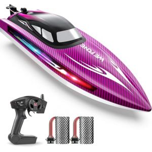 WeFone Bateau RC pour Enfants 8-12 Ans et Adultes, 24+ km/h, lumi&egrave;res LED, 2 Batteries 30-40 Min, Jouet d&rsquo;&eacute;t&eacute; pour Piscine/lac, Cadeau gar&ccedil;on/Fille, Bateau t&eacute;l&eacute;command&eacute; Rapide WF17 Bleu (Violet) (DroneGuy, neuf)