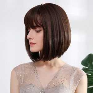 FASHION IDOL Bob perruque de cheveux humains avec frange pour les femmes noires court cheveux raides 20CM naturel noir sans colle machine court bob perruques (FASHION IDOL HAIR, neuf)