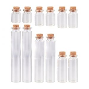 Cheriswelry 12 pi&egrave;ces 6 tailles mini bouteilles en verre vides avec bouchon en li&egrave;ge transparents - flacons de v&oelig;ux, pots de sorts, bouteilles en verre pour messages, pour bricolage, d&eacute;coration (Cheriswelry EU, neuf)