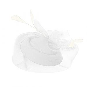 Chapeau bibi blanc de qualit&eacute; sup&eacute;rieure pour femme - Bandeau en maille - Bandeau pour f&ecirc;te de th&eacute; - Accessoire de cheveux pour l'&eacute;glise et mariage - Pour femme et fille - Avec voile de plumes (blanc (jksmyx, neuf)