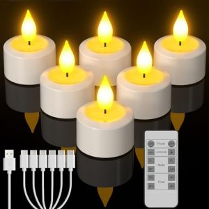 Yme Lot de 6 bougies chauffe-plat LED rechargeables avec minuteur - Bougies LED rechargeables - Bougies LED vacillantes avec télécommande - Fonction minuterie pour chambre, salon, Halloween, (YmeDirect-EU, neuf)
