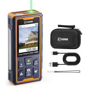 CIGMAN Appareil de Mesure Laser Vert CD-120G, Position de la caméra Zoom 4X 120 m/393 Pieds, Outil de Mesure Laser Portable, écran LCD, Outil Laser de Haute précision, Batterie Rechargeable (CIGMAN Direct FR, neuf)