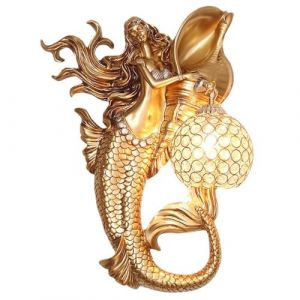 USMJQVZ Appliques murales sirène en résine dorée lumières à l’intérieur avec Applique Murale en Cristal, Appliques murales Classiques de Ferme pour Salon Chambre Commode, vanité (MAJINGBAIHUO, neuf)