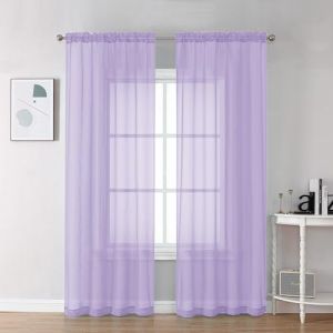 Chyhomenyc Lot de 2 rideaux transparents lilas de 183 cm de long, rideaux de fenêtre doux et aérés avec passe-tringle pour porte-fenêtre, chambre à coucher, salon, 106 x 183 cm chacun (GhuiKE, neuf)