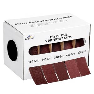 Rouleau de papier abrasif - 6 m x 25 mm - 5 grains 150, 240, 320, 400 et 600 - Avec bo&icirc;te distributrice - Lot de papier abrasif pour ponceuse manuelle pour bois, m&eacute;tal (AlyoenStore, neuf)
