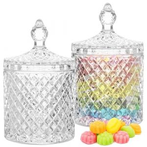 2 Pièces Bonbonniere en Verre Cristal avec Couvercle, Boîtes à Bonbons Décoratifs en Forme de Dôme, Bocaux en Verre pour Conserver Aliments, Bijoux, Cotons-Tiges, pour Fêtes et Maison (300ml) (shen yu qin shop, neuf)