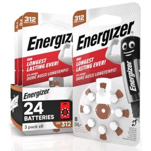 Lot de 24 piles acoustiques Energizer pour appareils auditifs, taille 312, marron, sans mercure, 3 paquets de 8 piles (Eurocali, neuf)