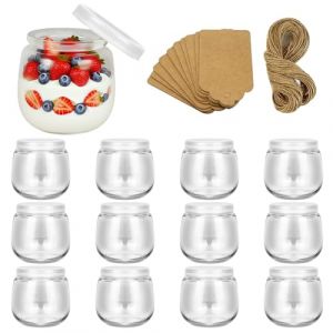 Hbazzor 200ml pot yaourt en verre avec couvercle -12 pi&egrave;ces petit pots en Verres &agrave; dessert transparents avec couvercle pour pudding, desserts, yaourt maison,sans BPA (mmeihome, neuf)
