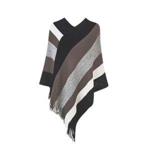 Rayson Cape Poncho Femme Tricot&eacute; avec Rayures Hiver Chaud Poncho Chale Femme Long col V Chic Crochet Pull Poncho avec Franges(Noir,Taille Unique) (RSSAA, neuf)
