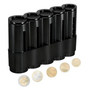 Monnayeur Pi&egrave;ces Euro - Monnayeur Serveur &agrave; 5 Compartiments en Plastique, Rangement Pieces de Monnaie pour des Pi&egrave;ces de 2&euro;, 1&euro;, 50ct, 20ct et 10ct (WovaOrx, neuf)
