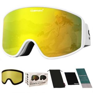 OUTDOORSPARTA Masque de snowboard OTG, objectif HD magn&eacute;tique amovible/anti - bu&eacute;e/protection 100% uv400 / lentille cylindrique double couche sans cadre (2. Cadre blanc, verre complet miroir or) (OutdoorSparta, neuf)