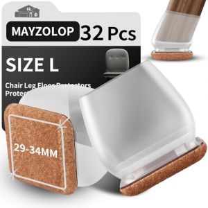 32 Pièces Protection Pied de Chaise, Diamètre 29-34 mm, Patin de Chaise avec Feutre Épaissi, Transparent Tampons Élastiques, Adaptables aux Chaises, Canapés, Tables – Protège Sols et Réduit Le Bruit (MAYZOLOP-FR, neuf)