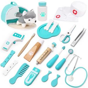 TGTT Castle Malette Docteur Enfant, Vétérinaire Enfant en Bois, Malette Docteur avec Chien la Peluche, Docteur avec Robe de Médecin et Chapeau, pour Fille Garcon 3+ Ans (TGTT EU, neuf)