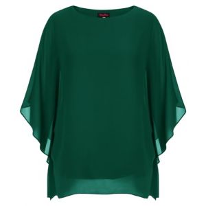 Hanna Nikole Chemisiers Chiffon Grande Taille Femme &Eacute;l&eacute;gants Chemise Chauve-souris Hauts Double Couche Chemise Longue Ample, vert fonc&eacute;, 50 Grande taille (leisurelax-eu, neuf)