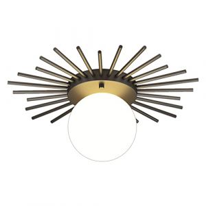Plafonniers ronds nordiques LED Creative Gold Flush Mount Luminaire Soleil Fleur Forme Acrylique Abat-Jour Lustre En Fer Forgé Pour Salon Chambre Entrée Porche Cuisine (Noir,25CM) (Aobangtu, neuf)