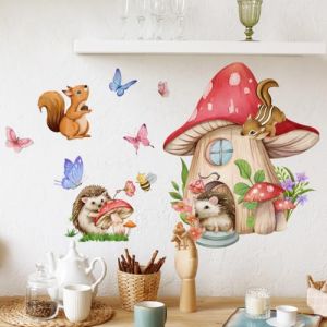 WandSticker4U®- Stickers muraux enfants animaux de la forêt CHAMPIGNON MAISON (46x52 cm) I Autocollant mural chambre bébé animaux hérisson écureuil I Déco murale chambre enfant fille garçon (WandSticker4U®, neuf)