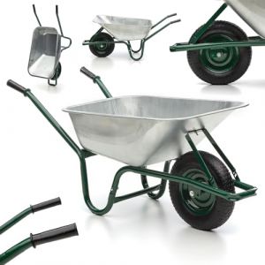 Brouette MIDORI avec un volume de 100 litres et une capacité de charge de 210 kg | Brouette de chantier avec pneus pneumatiques et cuve galvanisée | Brouette de jardin avec jante et cadre en acier (kk-verpackungen, neuf)