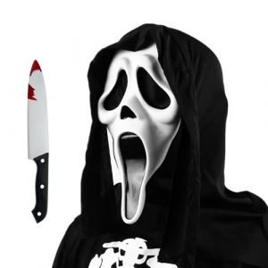 Anbnoco Masque Scream, Ghostface Scream Mask, Masque Halloween Scream Horreur, Ghost Face Mask en Latex avec Jouet Couteau, Unisexe, pour Halloween, Carnaval, F&ecirc;tes Costum&eacute;es et Jeux de R&ocirc;le (Annocla Technology, neuf)