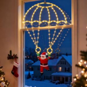 Rakuker Pere Noel Exterieur Lumineux, Decoration Lumineuse Noel Parachute, Deco Lumineuse Noel Exterieur/Interieur avec 8 Modes, T&eacute;l&eacute;commande, Fonction M&eacute;moire Minuteur pour Fen&ecirc;tre Porte Jardin (FUNRPETA S.R.L., neuf)