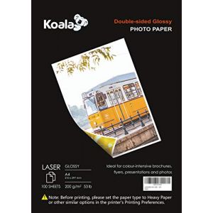 KOALA Papier Photo Double Face Brillant pour imprimante LASER, A4, 200 g/m², 100 feuilles. Convient pour l'impression de Photos, Brochures, Certificats, Livrets, Flyers, Dépliants, Calendriers, Cartes (NASAHI LTD, neuf)