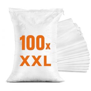 Sacs de sable pour inondations - Sac de sable vide avec cordon de serrage à remplir - Protection contre les inondations - Fenêtre de cave - Sac en tissu PP blanc (80 x 50 cm) (100) (Naruba Media, neuf)