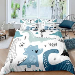 ZZTBQ Dinosaure De Dessin Animé Housse de Couette 1 Personne Lit Enfant 90x190 cm Dinosaure 3D Enfant Parure de lit 1 Personne 90 x 190 cm Coloré Dino 3D 2 Piece Ensembles de Housses de Couette (ZZTBQ, neuf)