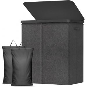Lifewit Panier Linge Sale, Bac Linge avec Couvercle, Corbeille Linge avec Plastique Poign&eacute;es et Sac Linge, Laundry Basket pour Buanderie, Chambre, Salle de Bain, 145 L, Gris Fonc&eacute; (Lifewit Home FR, neuf)