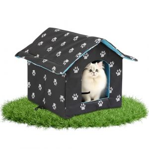 Cabane Chat Exterieur, Afenau Maison Chat Ext&eacute;rieur avec Coussin Amovible, Pliable Maison pour Chat Exterieur, Abri Chat Exterieur pour Animaux Domestiques et Errants (L) (rui ge motve, neuf)