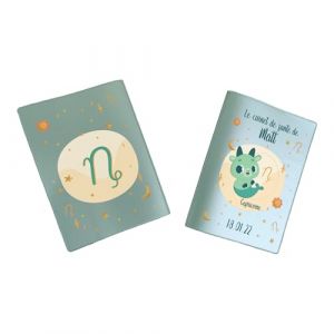 Prot&egrave;ge carnet de sant&eacute; personnalis&eacute;, id&eacute;e cadeau personnalisable b&eacute;b&eacute;, cadeau naissance original, Housse carnet de sant&eacute; Signe Capricorne - CL0019j (Nacr&eacute; Kaki) (MARQUAGE UNIQUE, neuf)