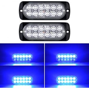 Willpower 2pcs 12LED Feu Stroboscopique Urgent Bleu Feux de Gabarit Latéraux Voiture 12V 24V Barre Lumineuse LED Balise Clignotante de Sécurité pour Remorque Utilitaire Bateau Tracteur Véhicule (YZ-EU, neuf)