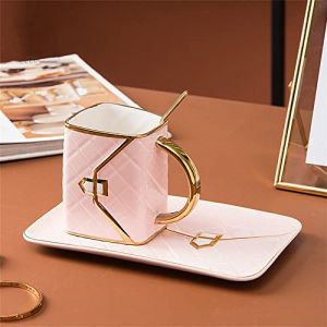 MVSR Ensemble de Tasses et Soucoupes en Porcelaine - Service à Café/Expresso/Thé avec Cuillère, 310ml - Rose (mystery visitor store, neuf)