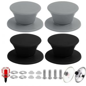 FunWorth Lot de 4 Poign&eacute;es de Couvercle Casserole en Silicone, Boutons de Rechange Universels R&eacute;sistants &agrave; la Chaleur Sans BPA Avec, vis et Joints en Acier Inoxydable (Noir, Gris) (FunWorth, neuf)