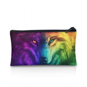 Wnbucioht Trousse à crayons personnalisée pour l'école et les enfants - Pour garçons et filles, Motif loup coloré, Taille unique, Organiseur de sac (fsdfqqqq, neuf)