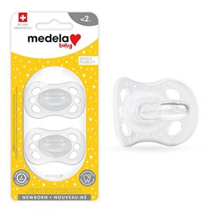 Medela Lot de 2 tétines pour bébé - Nouveau-né de 0 à 2 mois - Avec étui de stérilisation - Sans silicone et sans BPA - Favorise l'allaitement naturel - Transparent (Sellee fr, neuf)