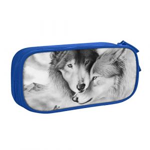 FLYIFE Grande trousse à crayons avec 2 compartiments Motif loup noir et blanc pour filles, garçons, étudiants, école, bureau, université, bleu, Taille unique, Cartable (xiehuaLJFDY, neuf)