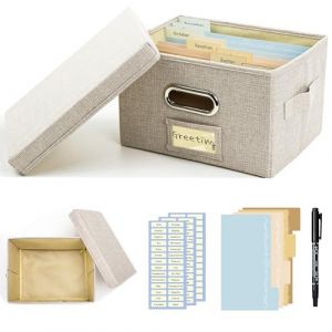Remowith Organiseur et Boîte de Rangement pour Cartes de Vœux avec 20 Séparateurs Réglables, 84 Étiquettes, Idéal pour Ranger Cartes de Vœux, Enveloppes et Photos, 1 Paquet, Beige (fztll, neuf)