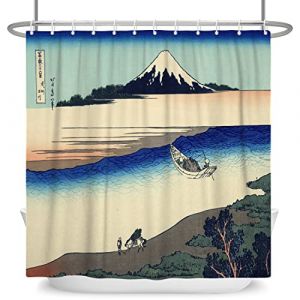 SDOTPMT 122x183cm Japonais Ukiyo-e Anime Thème Rideau de Douche Mont Fuji Kanagawa Océan Paysage Île Rideau de Bain Orient Ethnique Rideau de Baignoire pour Salle Bains Polyester avec Crochets (SDOTPMT, neuf)