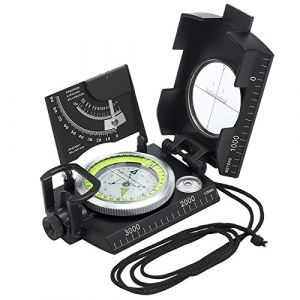 Anbte Boussoles Militaire Professionnelle en M&eacute;tal Boussole &Eacute;tanche IP65 avec Clinometer et Sac de Transport Boussole de Randonn&eacute;e pour Navigation, Camping et Autres Activit&eacute;s - Noir (Anbte FR, neuf)