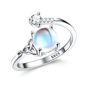 Milacolato Bague Pierre De Lune Pour Femme Fille Bague Argent 925 Ajustable, Bague Triangle Celtique Zirconium, Ovale Rond Coeur Pierre Précieuse Bague Bijoux Pour Elle Avec Boîte Cadeau bague-B (qingtxc, neuf)