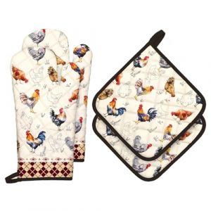 Arquiel Gants De Four & Maniques Champêtre Rooster Lot De 2, 100% Coton Maniques Cuisine Gant Four Anti Chaleur Extra-Longue pour Barbecue, Cuisine, Griller,Micro-Ondes (Red_Clouds, neuf)