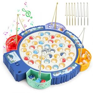 Qingning Jeu de Pêche à la Ligne Enfant avec 55 Poissons & 8 Cannes à Pêche, Jouet de Pêche Musical, Jeu Magnétique Éducatif, Jeux de Pêche Électriques, Cadeau Montessori pour Filles Garçons 3-6 Ans (ruining-EU, neuf)