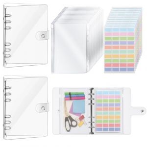 2Pcs Classeur A5 &Agrave; 6 Anneaux avec 24 Pochette, Souple et Transparent en PVC, Capacit&eacute; 100 Feuilles, Rechargeables Binder avec &eacute;tiquettes et Bouton-pression &Eacute;tanche, pour Organiser L'&eacute;cole, Le Bureau (DERUNRUN, neuf)