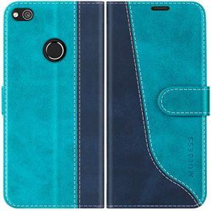 Mulbess Coque pour Huawei P8 Lite 2017, Etui a Rabat, Housse en Cuir, Pochette de Protection Portefeuille, &Eacute;l&eacute;gant Bleu Mint (BLUE_BIRD, neuf)