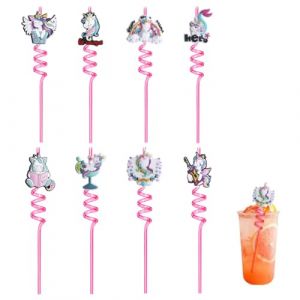 QOWIJEX 8 Pièces Pailles Licorne Plastique Reutilisables Multi-couleurs, 27 cm, Design Licorne, Pour Fêtes d'Enfant, Mariages, Anniversaires, etc. (liangyunuo, neuf)