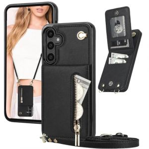 Ysnzaq Coque pour Samsung Galaxy S25 avec Cordon, Portefeuille Zippé avec [Béquille] [Porte-Cartes] Femme Portable Réglable Collier Housse pour Samsung S25.XK Black (yanzhiwangluokeji, neuf)