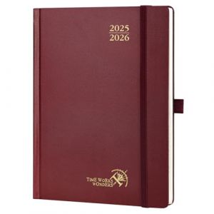 POPRUN Agenda 2025 2026 Semainier Vertical 22 x 16,5cm D'Août 2025 à Déc 2026, Planner Scolaire 17 Mois, Couverture Rigide avec Intervalles de 30 minutes, Papier 80g/m², Bordeaux (Time Works Wonders, neuf)