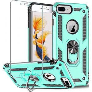 Coque pour iPhone 8 Plus, iPhone 7 Plus, iPhone 6S Plus/6 Plus - Protection d'&eacute;cran rotative &agrave; 360 degr&eacute;s - Anneau en m&eacute;tal fin-Absorption des chocs-Coins renforc&eacute;s - Coque en silicone TPU 5.5" menthe (Folmecket, neuf)