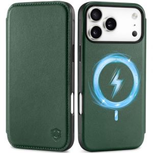 Shieldon Coque Fine Cuir V&eacute;ritable pour iPhone 17 Pro Max 6,9 Pouces 5G 2025, Etui Cuir Portefeuille Housse Magn&eacute;tique [RFID Blocage][Chargement sans Fil] Case Wallet Slim - Ch&ecirc;ne Vert (TG-Global FR, neuf)