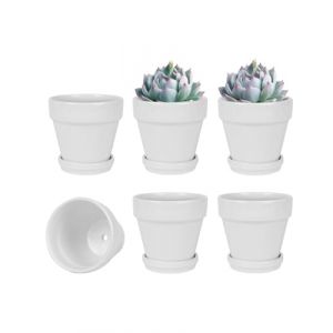 vensovo Lot de 6 Petits Pots de Fleurs en Terre Cuite avec Soucoupe pour Plantes d'intérieur et d'extérieur Blanc 10,16 cm (Vensovo, neuf)