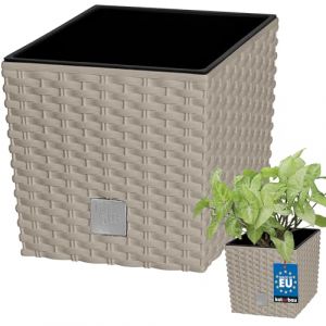 KOTARBAU® Pot De Fleur Carré De 4L avec Insert | Pot en Plastique Couleur Moka | Pot Intérieur | Pot De Jardin À Texture De Rotin | avec Cache-Pot Extérieur | Pot De Fleur Rectangulaire (KOTARBAU, neuf)